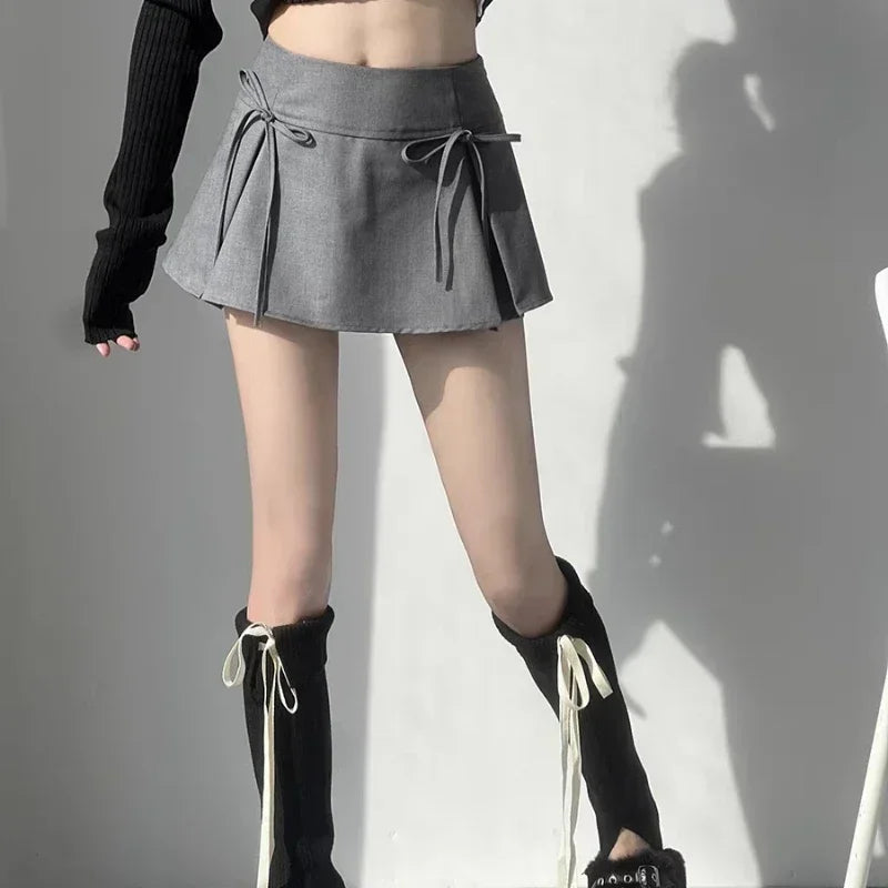 Balletcore Mini Skirt with Bow Low Rise Boxy Pleated Short Skirt Miniskirt Summer Y2K 90s Cute Outfit
