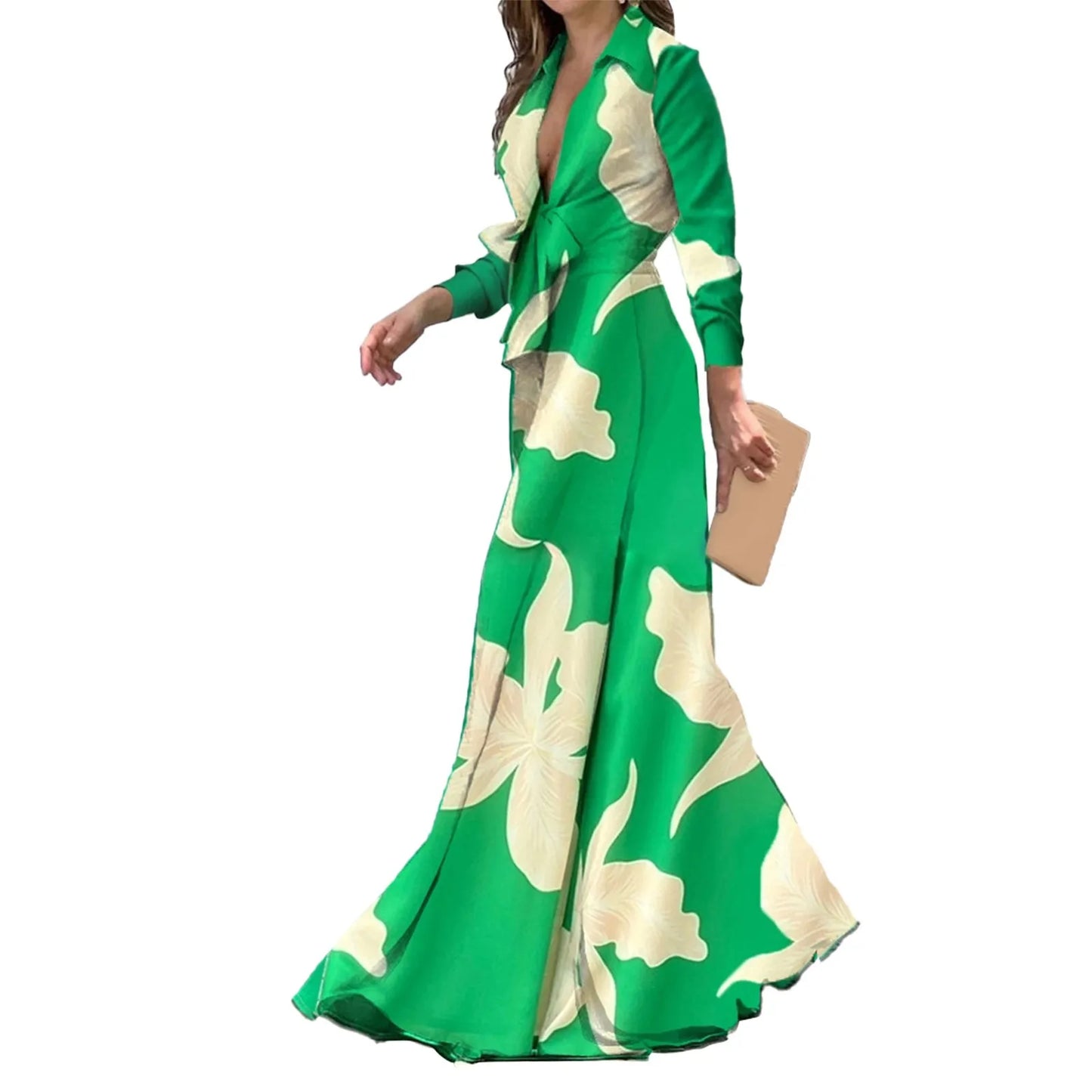 New Years Jumpsuit Women Women Waist High Long Sleeve Sense Green Deep V Neck Light Luxury Women Dress Rompers And Jumpsuits