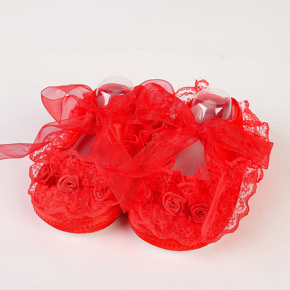 Newborn Princess Soft Sole First Walkers Infant Girls Lace Anti-slip Shoes for Party Wedding Toddler Crib Cotton Prewalker 0-18M