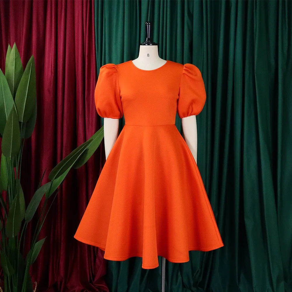 Elegant Party Dresses for Women O Neck Short Sleeve High Waisted A Line Pleated Mid Calf Luxury Birthday Dinner Vestidos Mujer