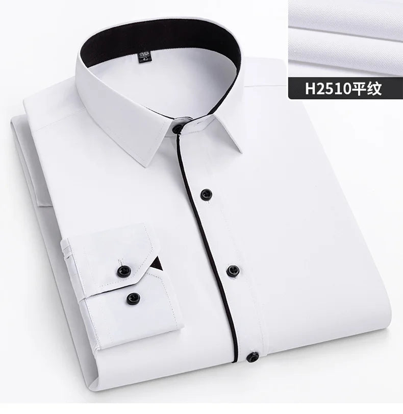New Men's White Business Shirt Autumn Long Sleeve Leisure Plus Size Big 11XL 10XL 9XL Patchwork Black Yellow Social Dress Shirts