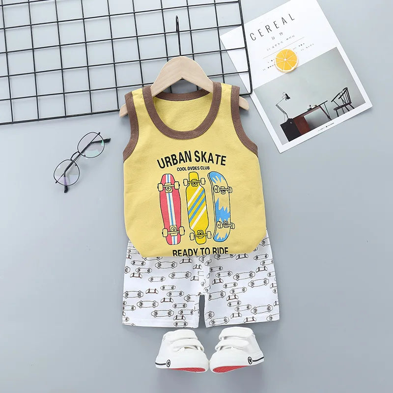 2025 New Summer Children Clothing Set Boys Girls Sleeveless Shorts Children's Suspenders Baby Vest set Kids Clothes