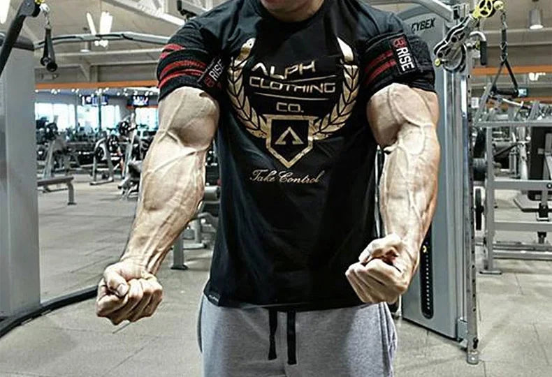 Men's Summer Skinny Short Sleeve Casual T-Shirt Male Gym Fitness Sport Running Workout Tight Tee Cotton Tops Sweatshirt Clothing