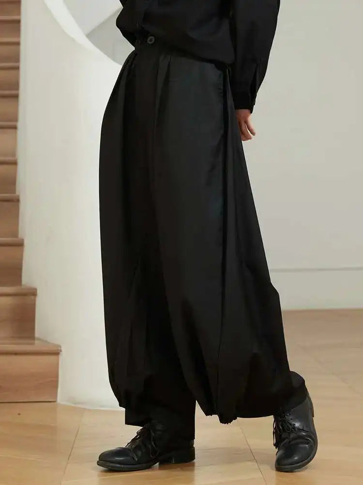 EAM High Waist Two Ways Wear Black Wide Leg Long Pants New Loose Fit Trousers Women Fashion Tide Autumn Spring 2025 1DF3635