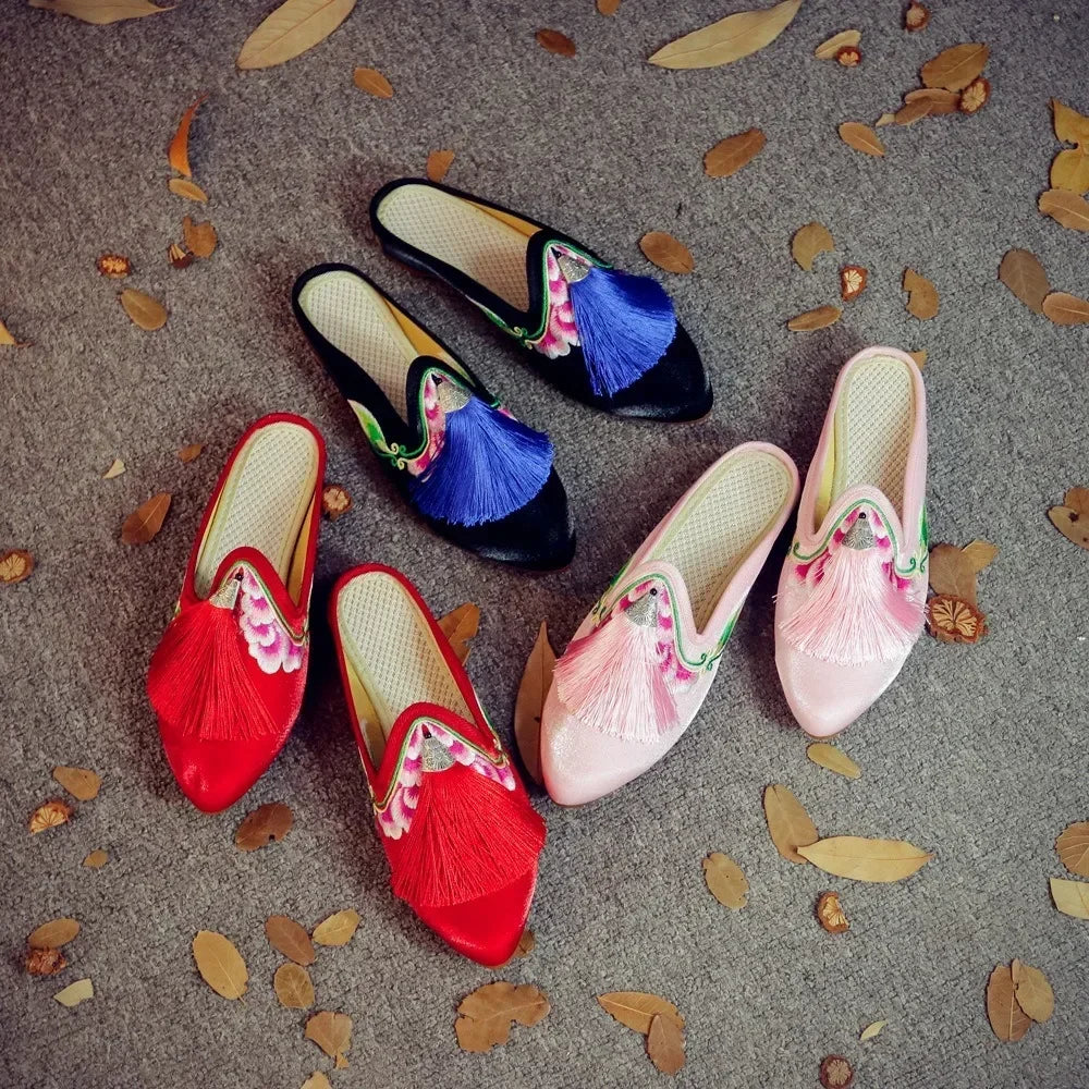Summer Harajuku Chinese Style Women's Slippers Casual Vintage Embroidery Women Shoes Ethnic Style Fashion Streetwear Sandales