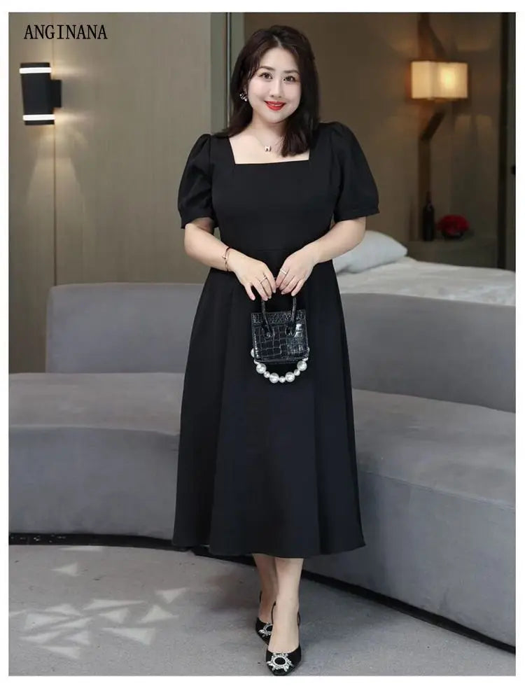 Large size women's 10xl 150kg dress big size 6xl 7XL 8xl 9xl summer aromatic collar short sleeve loose oversized black dress