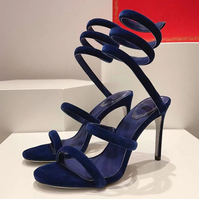 Summer High Heels Gladiator Sandals Women Ankle Snake Twine Around Runway Shoes Woman Stiletto Sandals Woman Sandalias Mujer