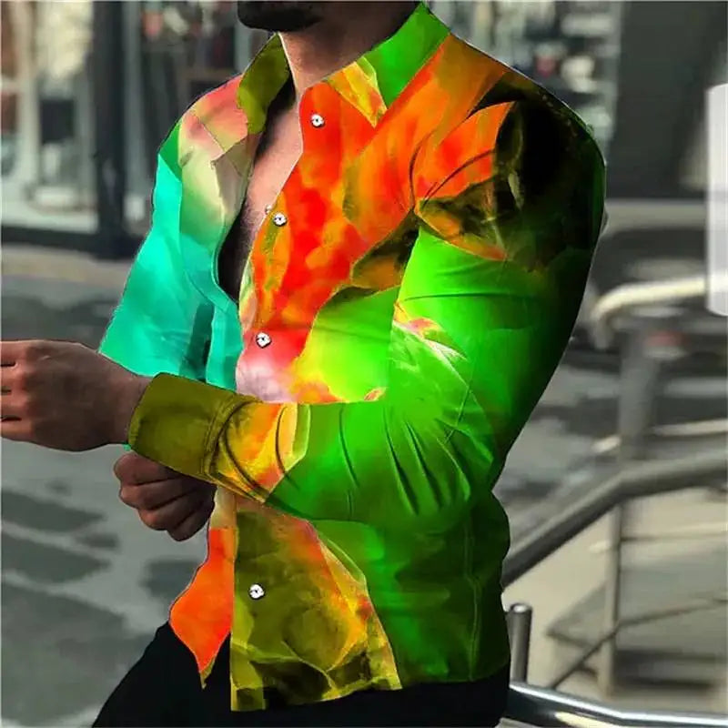 2023 Luxury Men's Shirt Floral Pattern Lapel Long Sleeve Shirt Outdoor Street Fashion Clothing Designer Casual High Quality