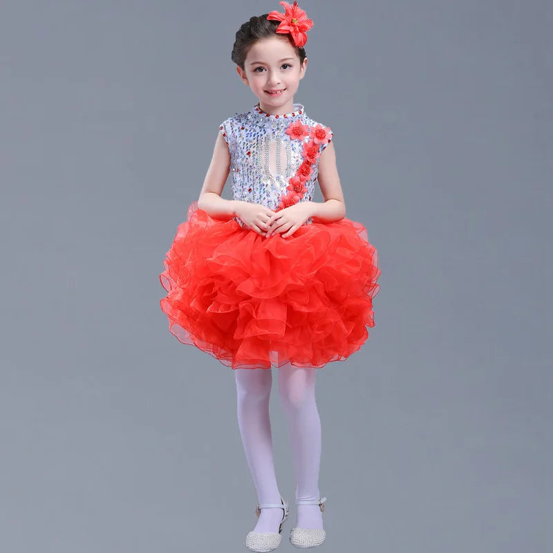 Summer Stage Princess Girls Casual Dresses Sequin Tutu Children Costume Robe Fille Party Baby Clothing Dance Kids Dress Vestidos