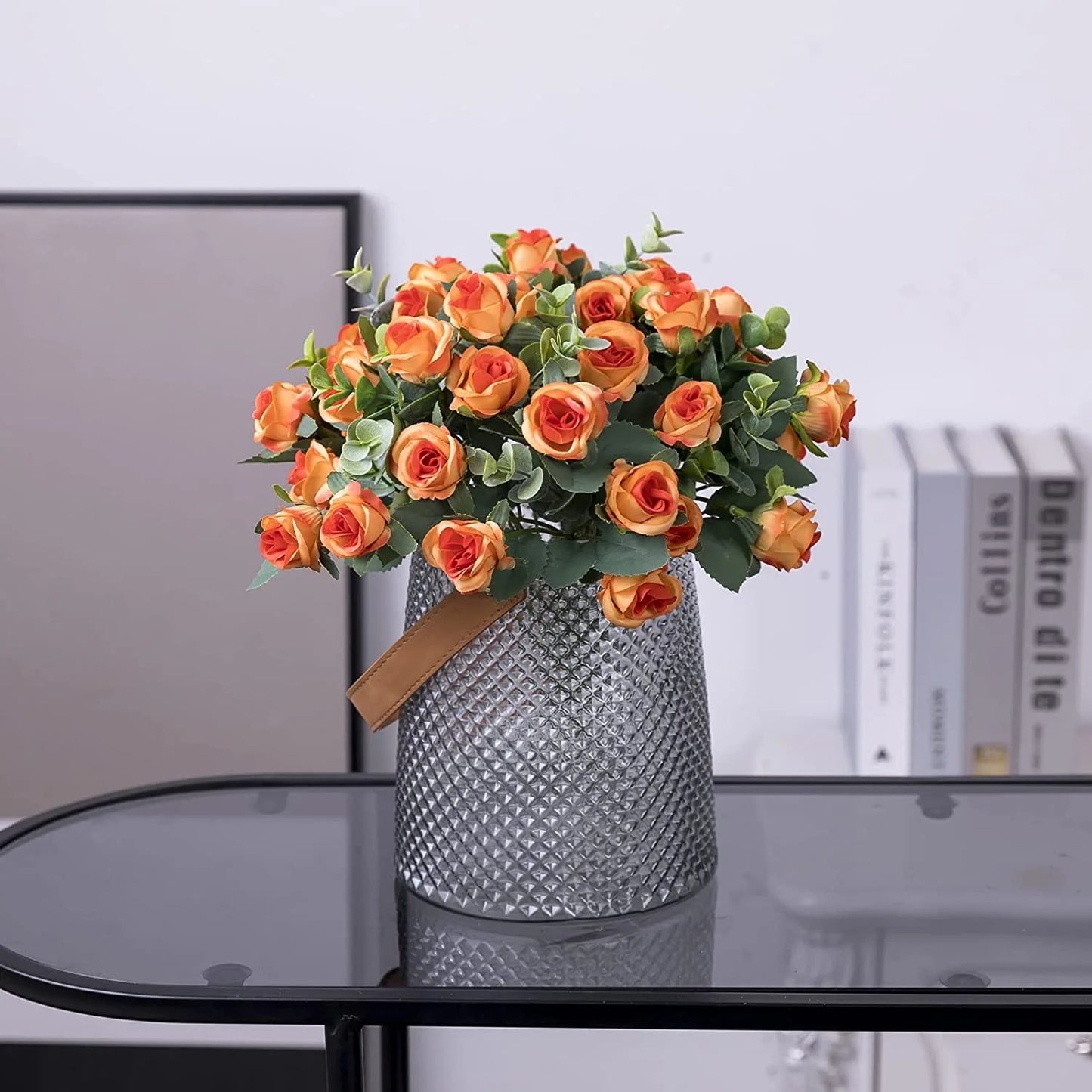 10 Heads Artificial Flower Silk Rose white Eucalyptus leaves Peony Bouquet Fake Flower for Wedding Table Party Vase Home Decor