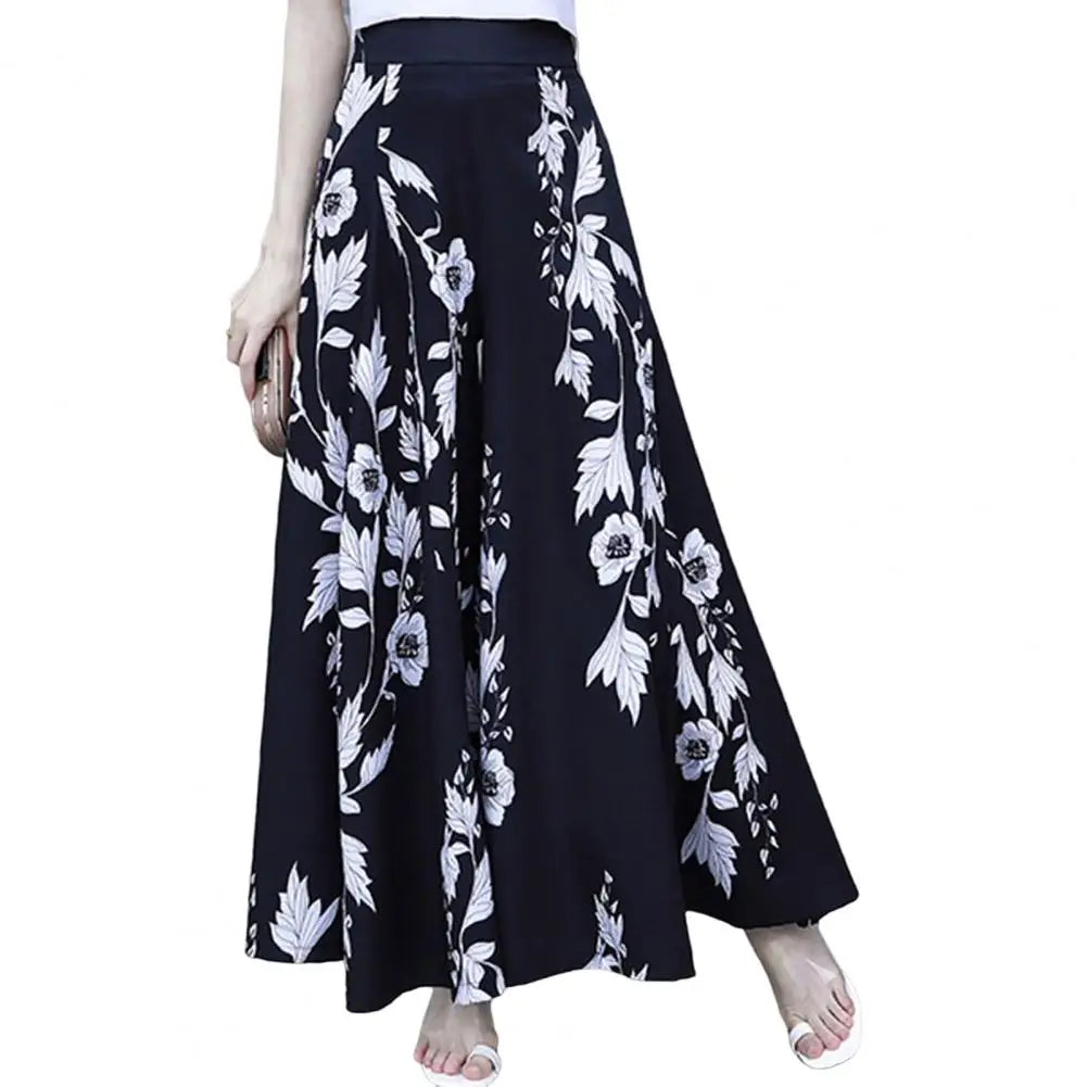 Women's Summer Long Pants Skirt Contrast Color Baggy Flower Print High Waist Slimming Plus Size Trousers Skirt Daily Clothes