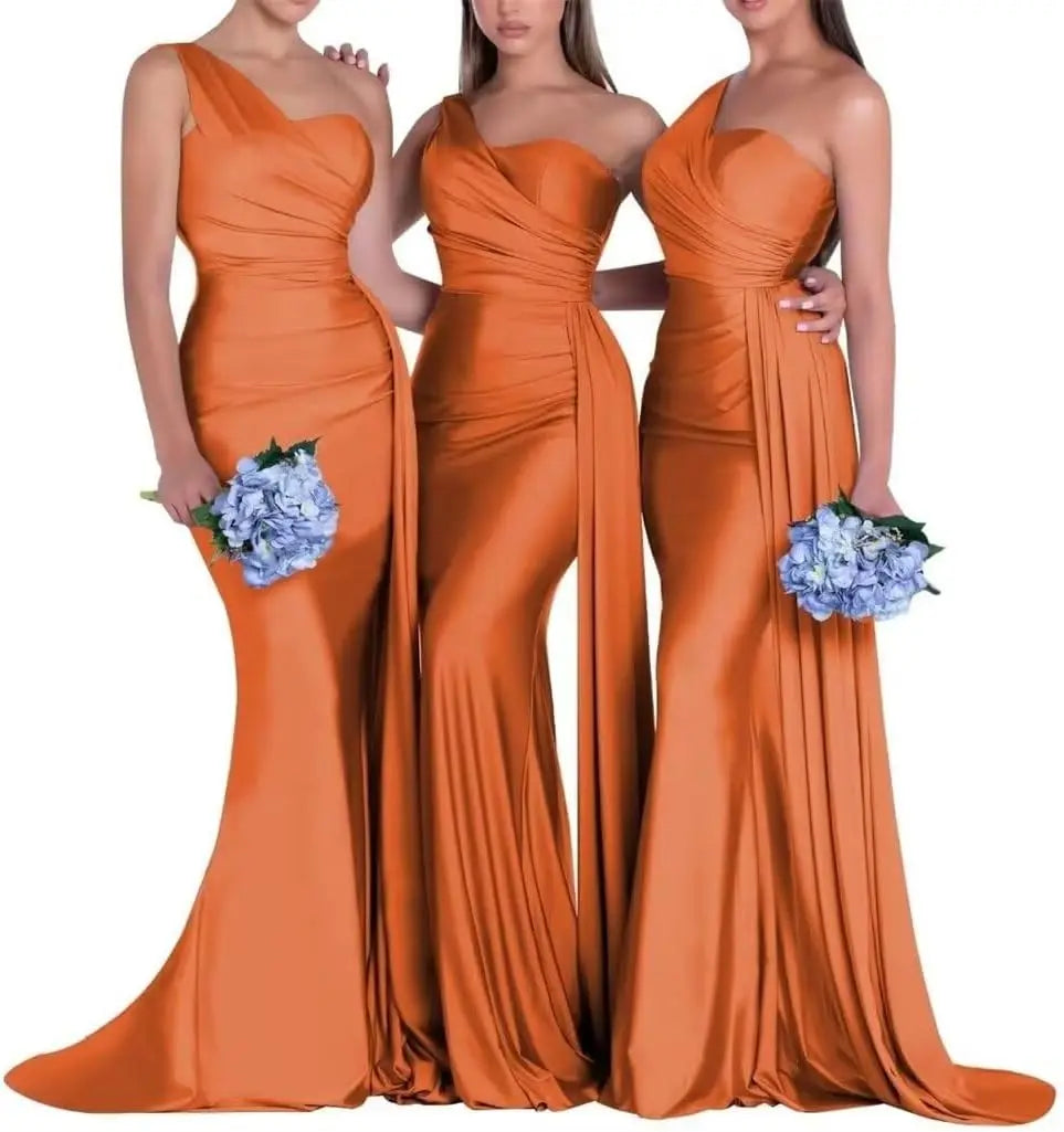 Purple Blue Pink Bridesmaid Dresses Women For Wedding Satin One Shoulder Sexy Mermaid Vestidos Para Bodas Mujer Invitada Chic