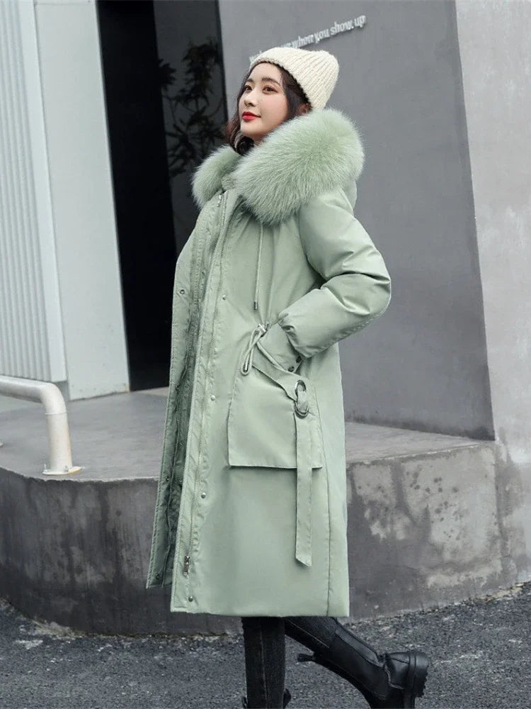 2025 Jackets Coats Outwear New Women's Parkas Winter Jacket Hooded Long Coat Thick Warm Female Cotton Padded Parka Fur Lining