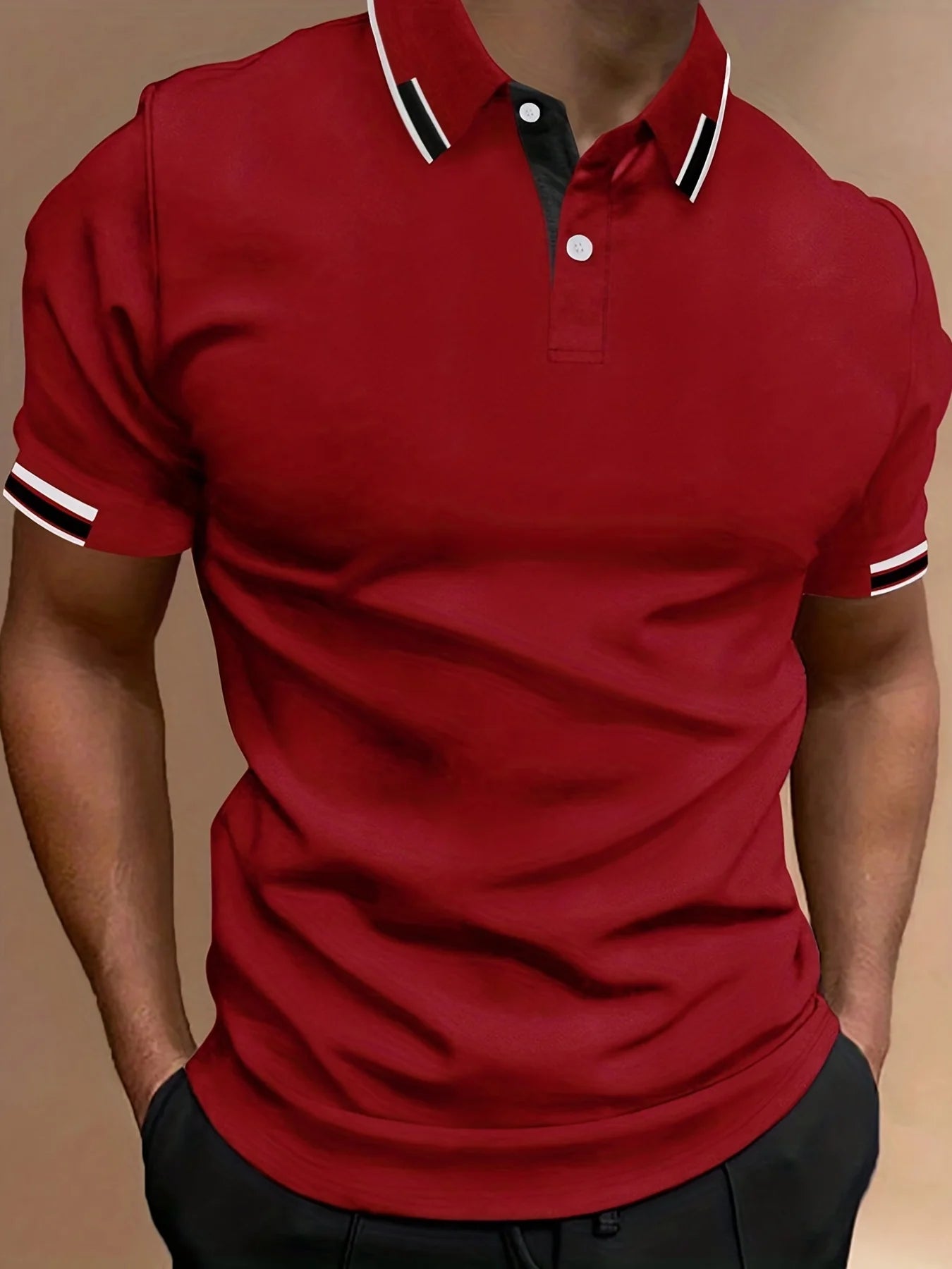 Men's Contrast Binding Short Sleeve Golf Polo Shirt Male Tops For Summer Outdoor Business Casual Short Sleeve Button Polo Tshirt