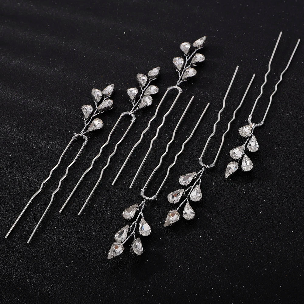 Silver Rhinestone Hairpins for Wedding Hair Accessories Women Handmade Gold Pearl Bridal Hair Pins Simple Trendy Headpiece Tiara