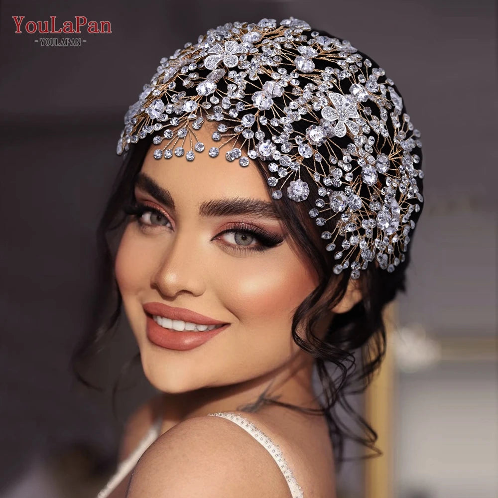 YouLaPan Golden Wedding Crystal Headband Hair Accessories Woman Wedding Hair Jewelry Rhinestone Bridal Tiara and Headdress HP240