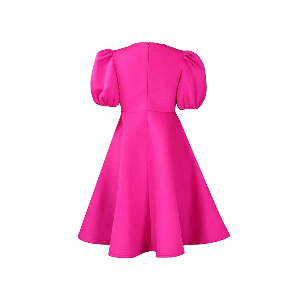 Elegant Party Dresses for Women O Neck Short Sleeve High Waisted A Line Pleated Mid Calf Luxury Birthday Dinner Vestidos Mujer