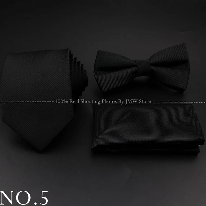 Hot Sale Red Blue Tie Set Polyester Slim Striped Necktie Bowtie Cufflink Brooch For Groom Suit Wedding Cravat Shirt Accessory