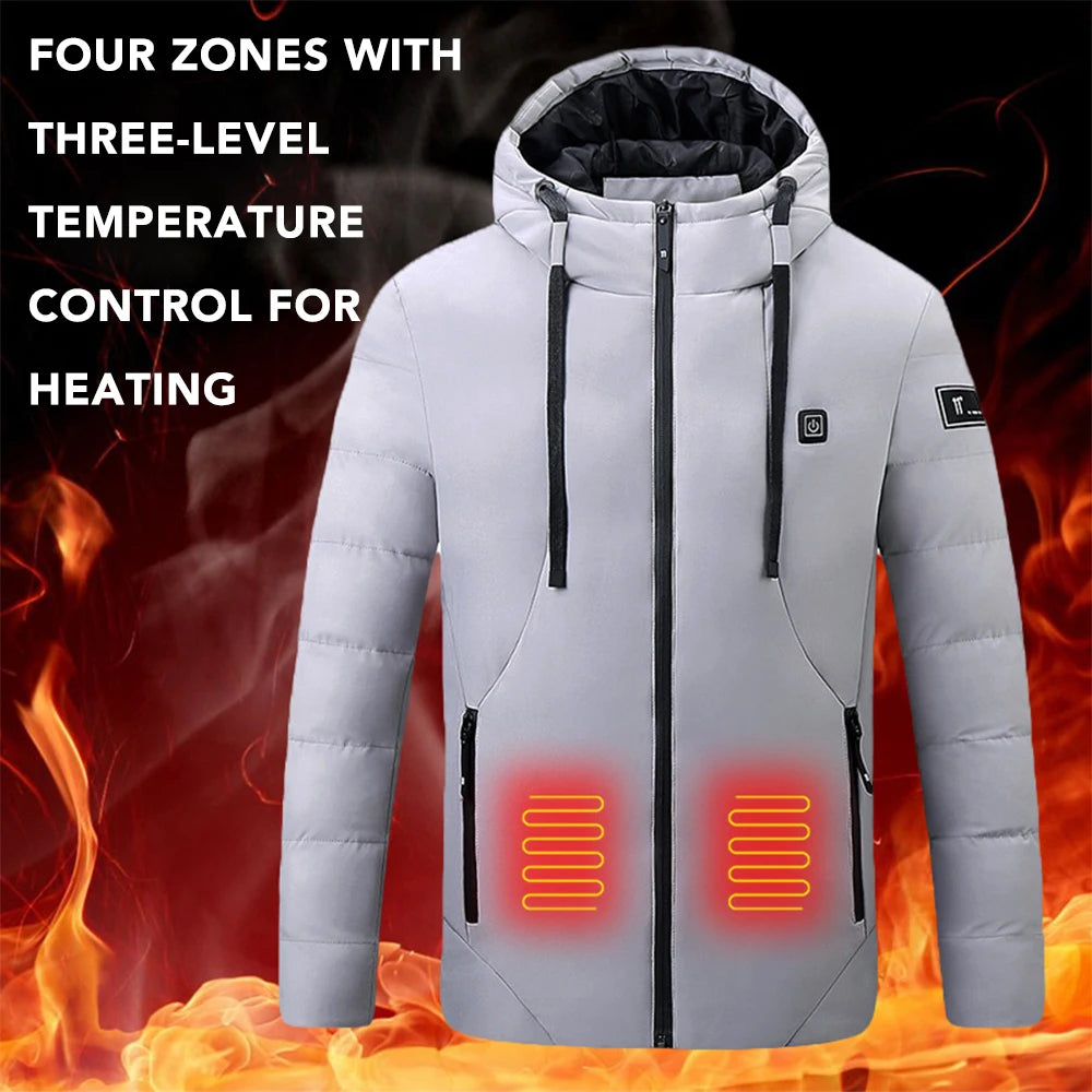 4 Areas Heated Jackets for Men Outdoor Sports Smart USB Charging Heating Outerwear Winter Electric Thermal Warm Cotton Jacket