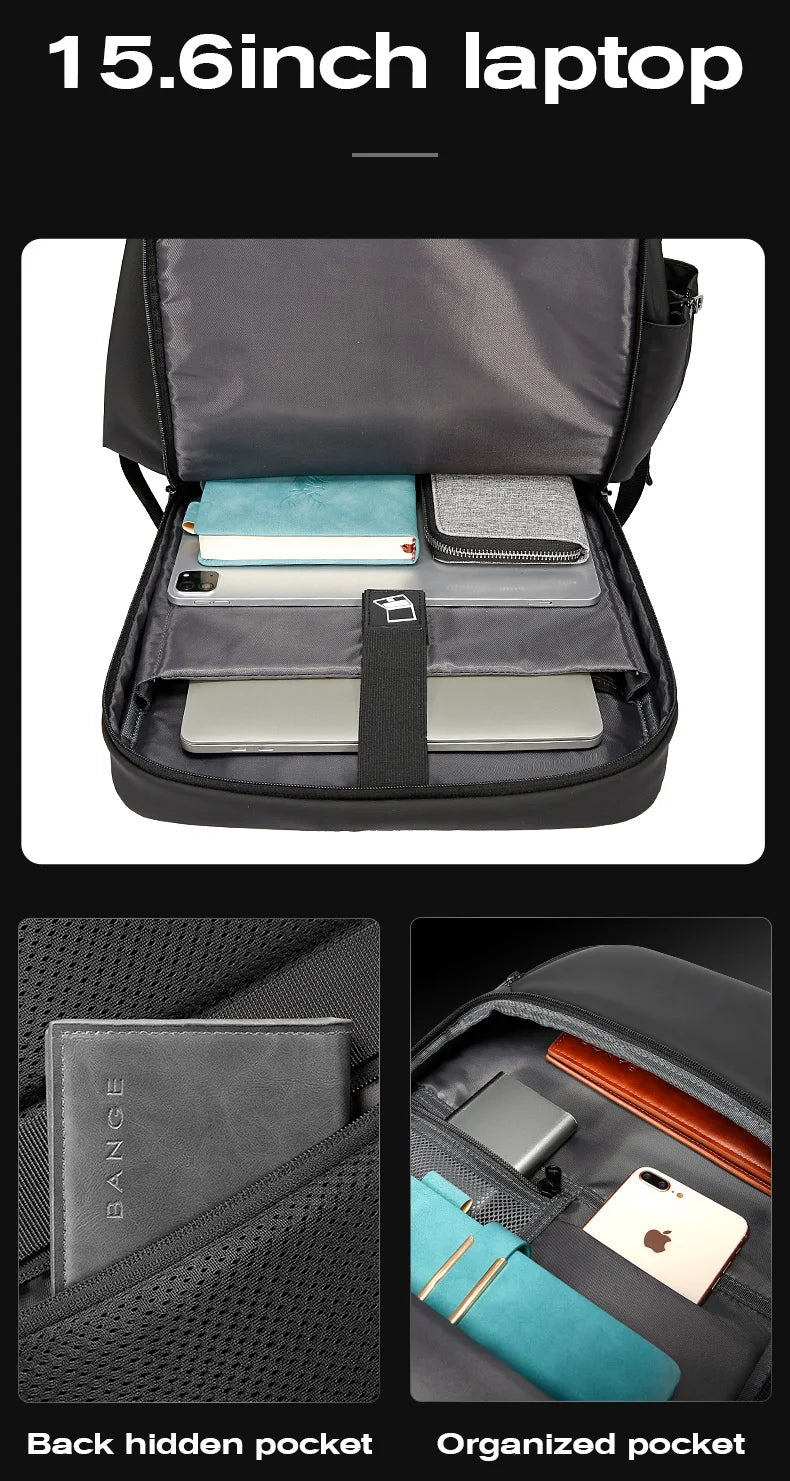 BANGE New Design Large Capacity Oxford Men 15.6 inch Laptop Backpack Softback Business Waterproof Backpacks with USB Charing