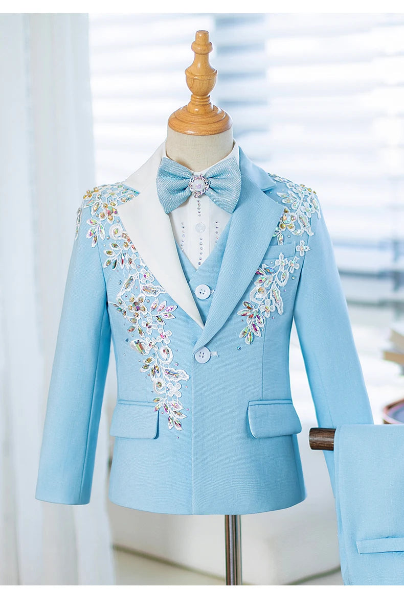Children's Suit Set New High-End Handmade Flower Boy Host Piano Performance Blazer Traje De Niño Para Boda Boys Suits A3755