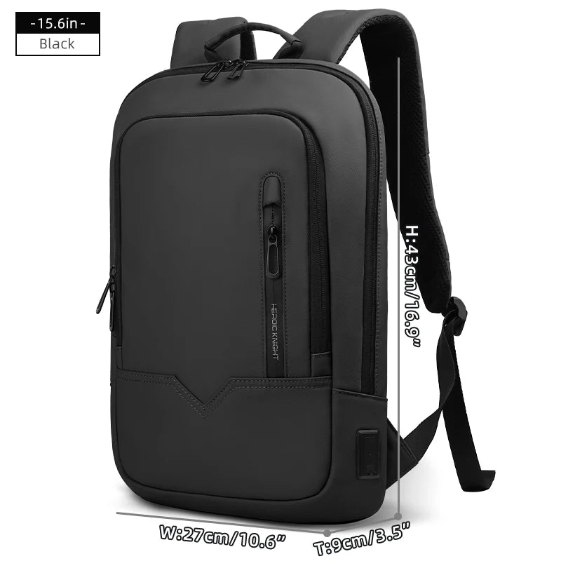 HK Business Slim Backpack For Men Water Resistant 15.6 inch Laptop Bag With USB Charger Light Weight Travel Bag for Work Office