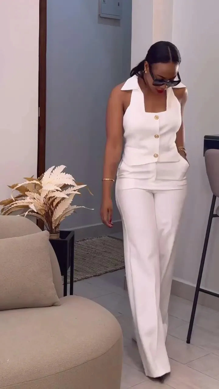 Pants Set Women Two Piece Sets Sexy Matching Sets Sleeveless Vest Tops Wide Leg Long Pants High Waist Slim Fit Y2k Streetwear