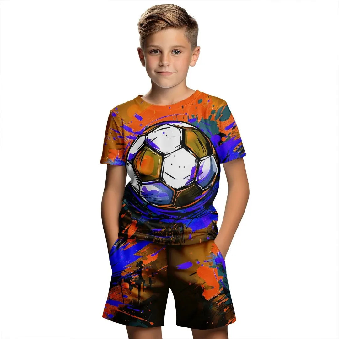 2025 summer new children's T-shirt set, boys' summer short sleeved shorts two-piece set, children's set, breathable sportswear s
