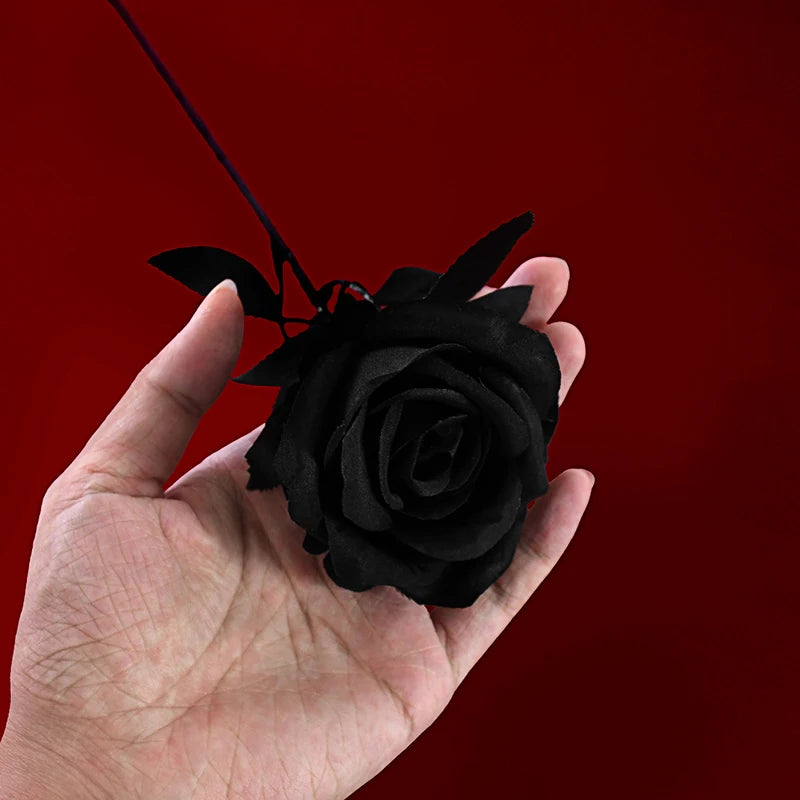 5Pcs Silk Black Rose Artificial Flower Fake Flower Bouquet For Wedding Party Decoration Home Decoration Garden Accessories
