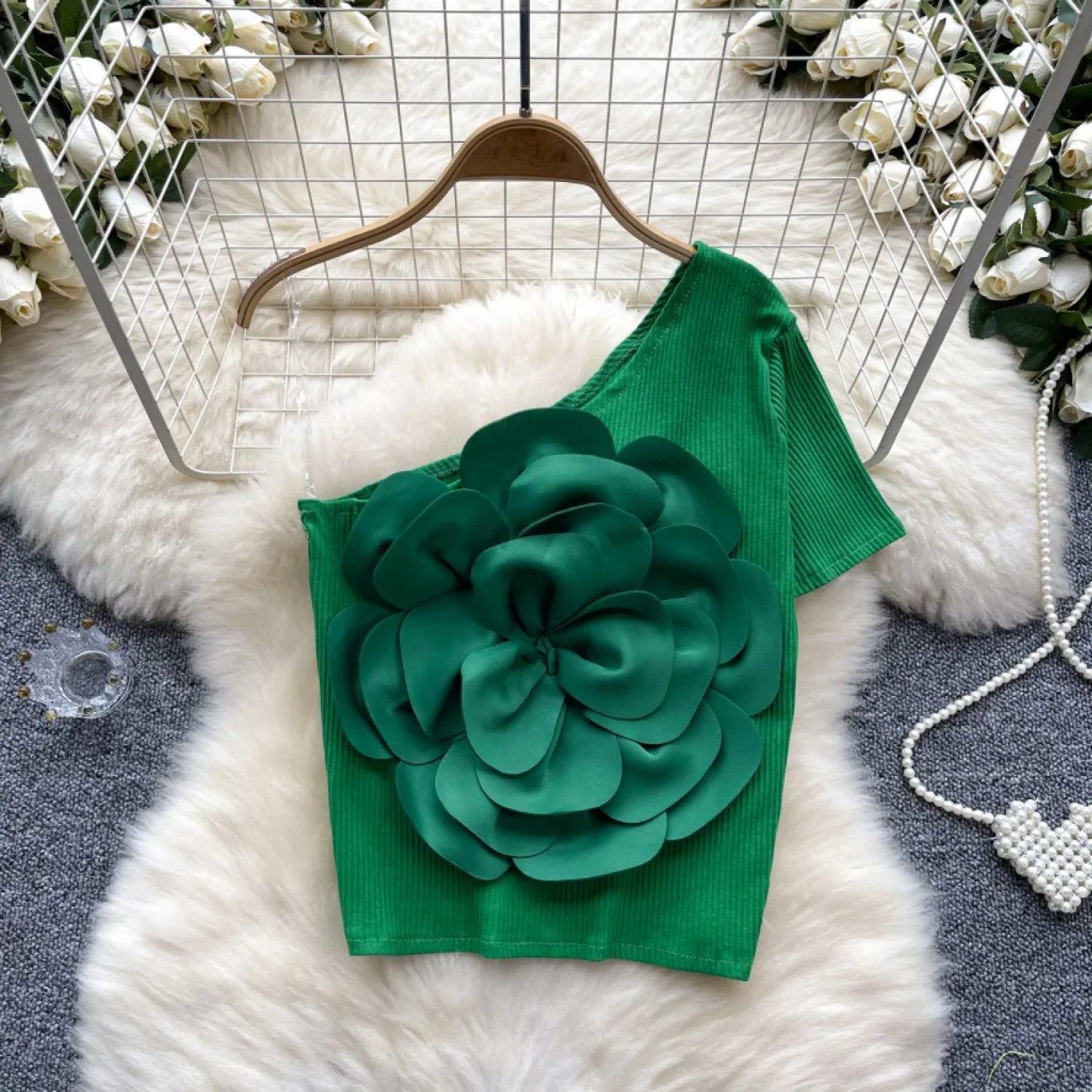 2024 New Summer Vest Women Three-dimensional Flowers Patchwork Slim Off-shoulder Backless Sleeveless Suspender Female
