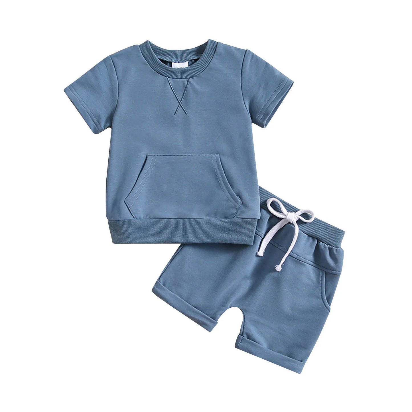 Summer Baby Clothing Set For Boys Clothes Casual Solid Color Short Sleeve Pocket T-shirt with Shorts 2PCS Toddler Infant Outfits