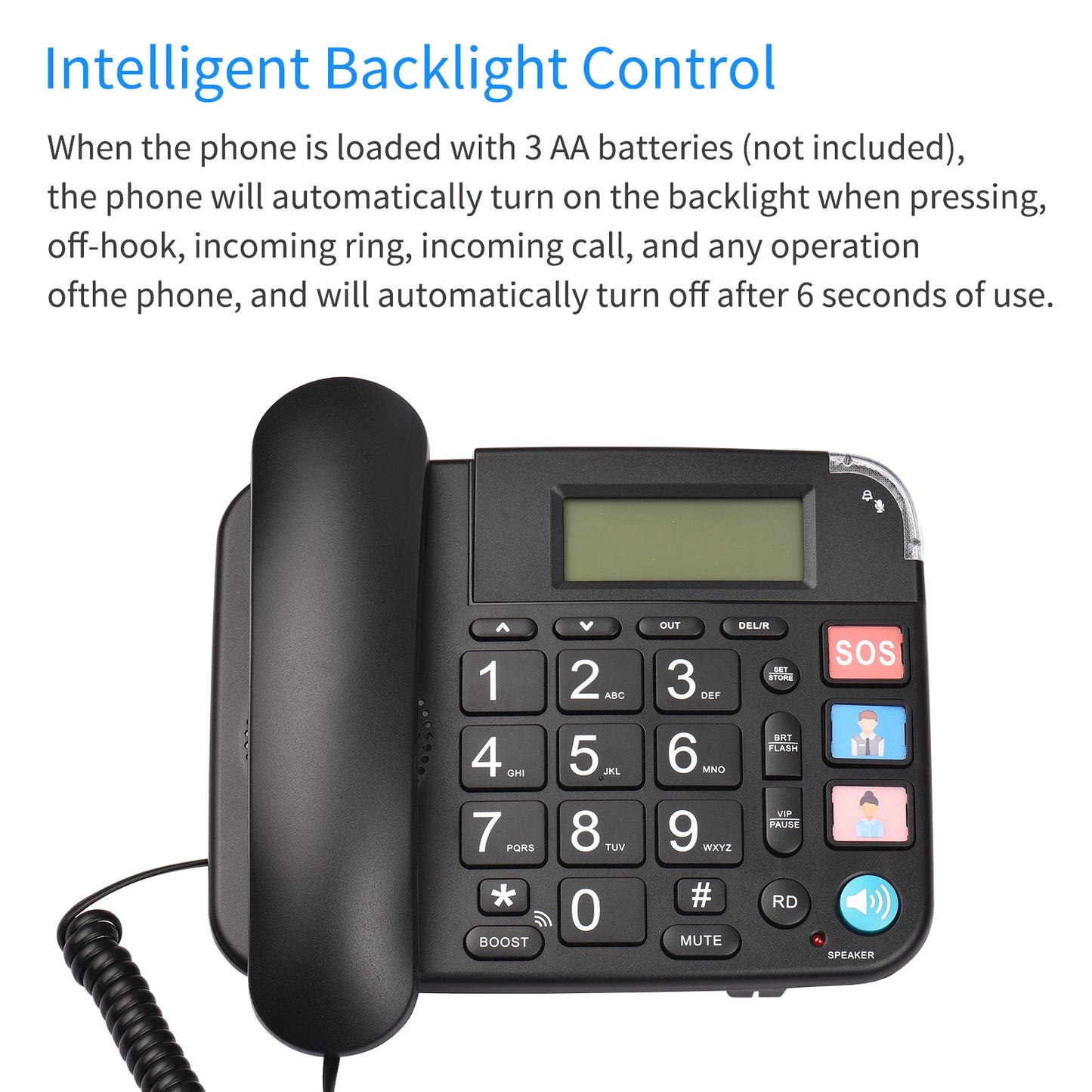 Black Corded Phone with Big Button Desk Landline Phone Telephone Support Hands-Free/Redial/Flash/Speed Dial/Ring Volume Control