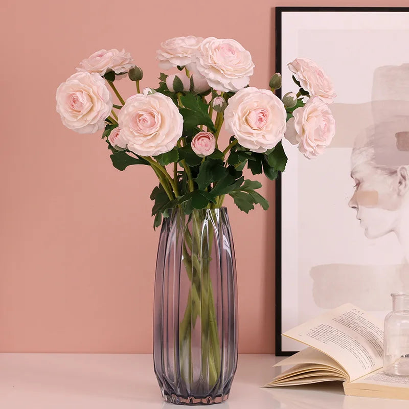 4Pc Hand Feel Moisturizing 3Heads Dew Lotus Artificial Real Touch Flowers Wedding Decor Bridal Bouquet Home Decoration Ornaments