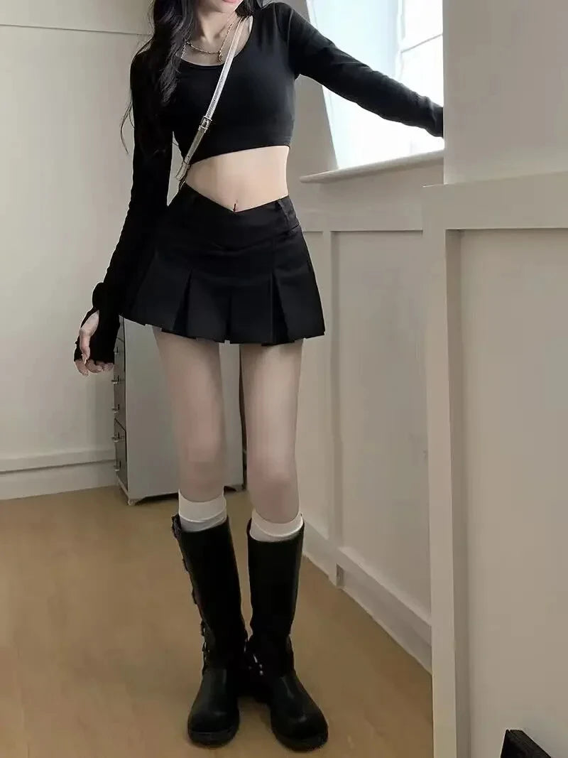 2024 Autumn Cute Aesthetic Y2k Micro Skirts High Waist Harajuku Streetwear Mini Skirt Sexy A-line V Waist Design Pleated Skirts