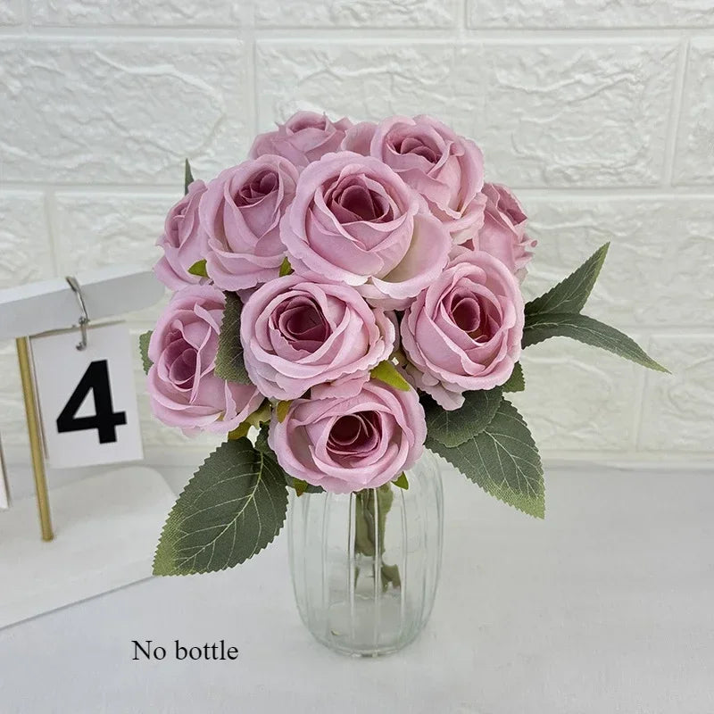 Wedding Bride Pink Roses Bouquet Artificial Flowers Auditorium Decoration Simulation Rose White Fake Flower Cafe Decortive