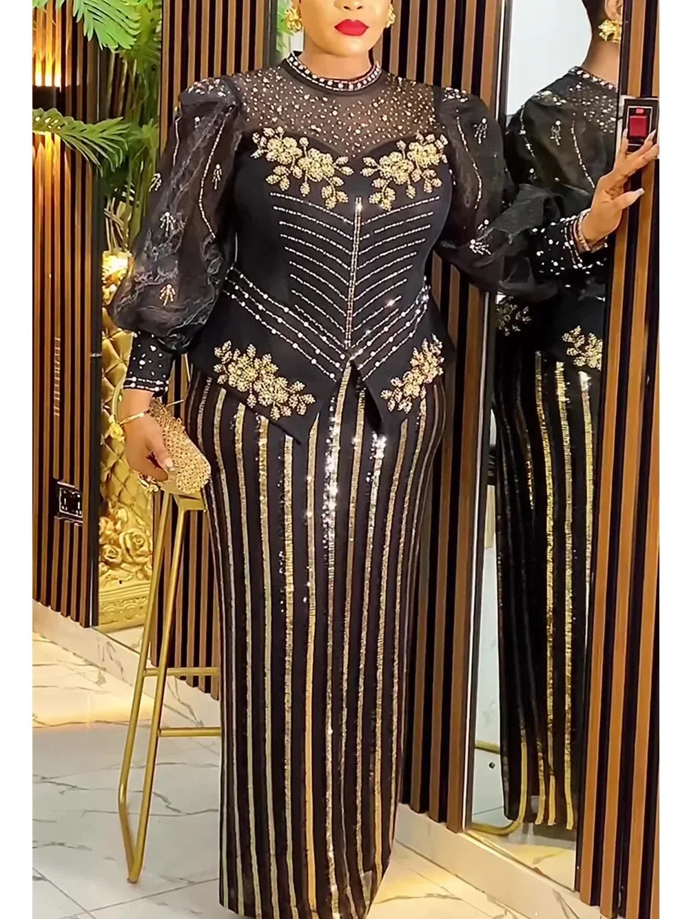 2025 African Dresses for Women New Fashion Plus Size Sequin Evening Party Long Dress Dashiki Ankara Outfits Robe African Clothes