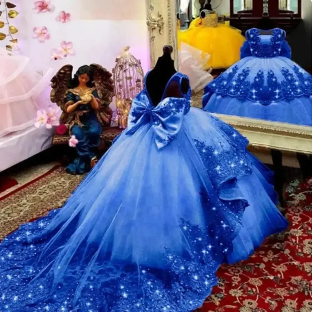 Customized Flower Girl Dress for Wedding Suspenders with Bow Satin Ball Gown Kids Birthday First Communion Party Dress