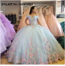 EVLAST Customized Pink Quinceanera Dress Ball Gown 3D Floral Applique Beading Tiered Corset Sweet 16 Vestidos De XV 15 Anos SQ88