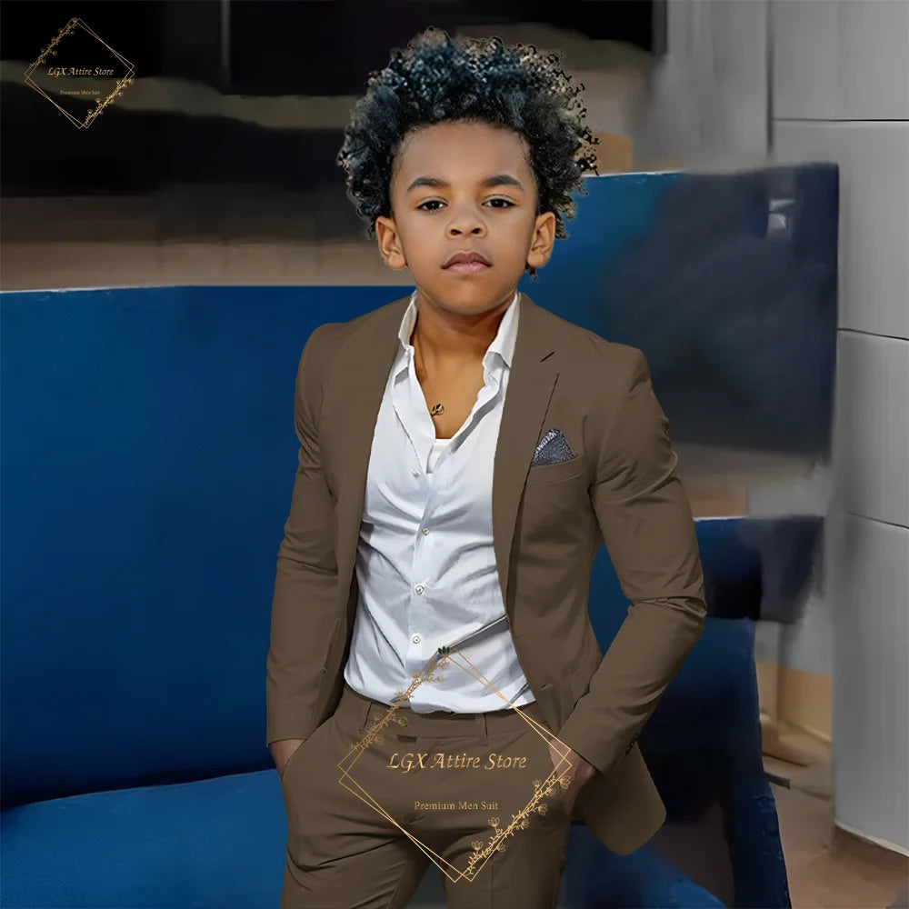Kids' Orange Single-Breasted Suit (Jacket + Trousers) – Stylish Slim Fit, Perfect for Weddings & Cocktail Parties
