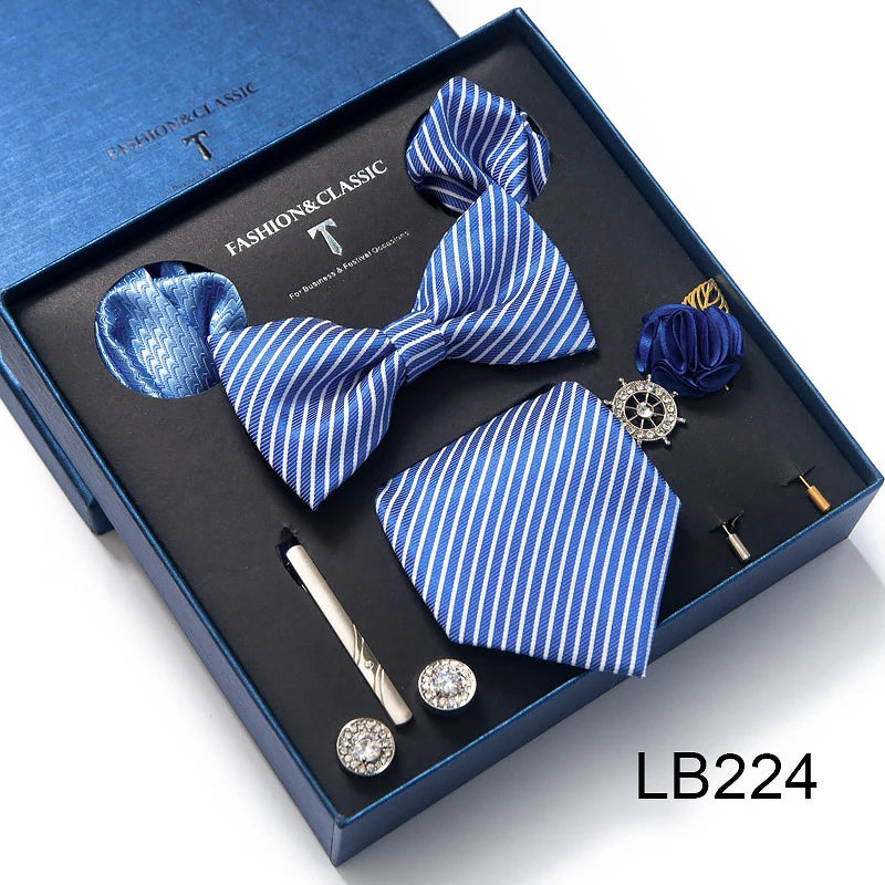 Men's Tie Set Luxury Gift Box Silk Tie Necktie Set 8pcs Inside Packing Festive Present Cravat Pocket Squares Holiday Gift Men