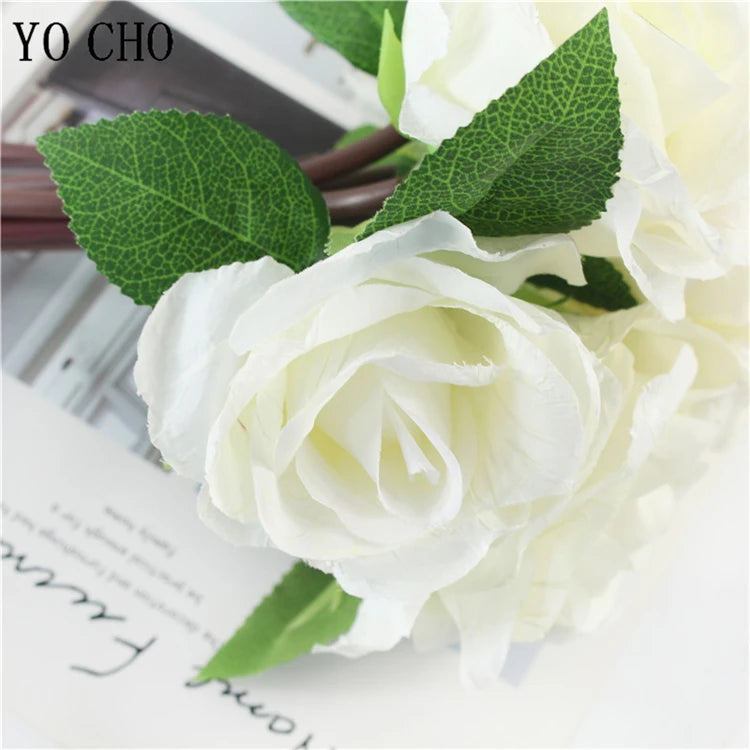 YO CHO 5pc Big Peony Artifcial Silk Flower Wedding Bouquet Decor White Peony Home Display Fake Flower Pack Heart Peony Pink Rose