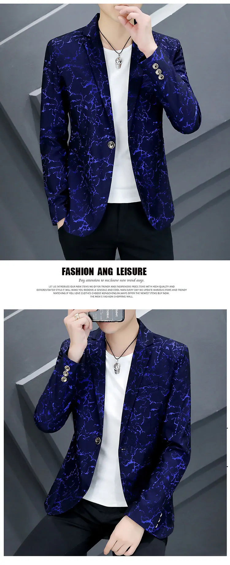 The Main Push Burst Casual Small Suit Trend Pattern Personality Coat Spring and Summer Coat Comfortable Handsome Men's Clothing