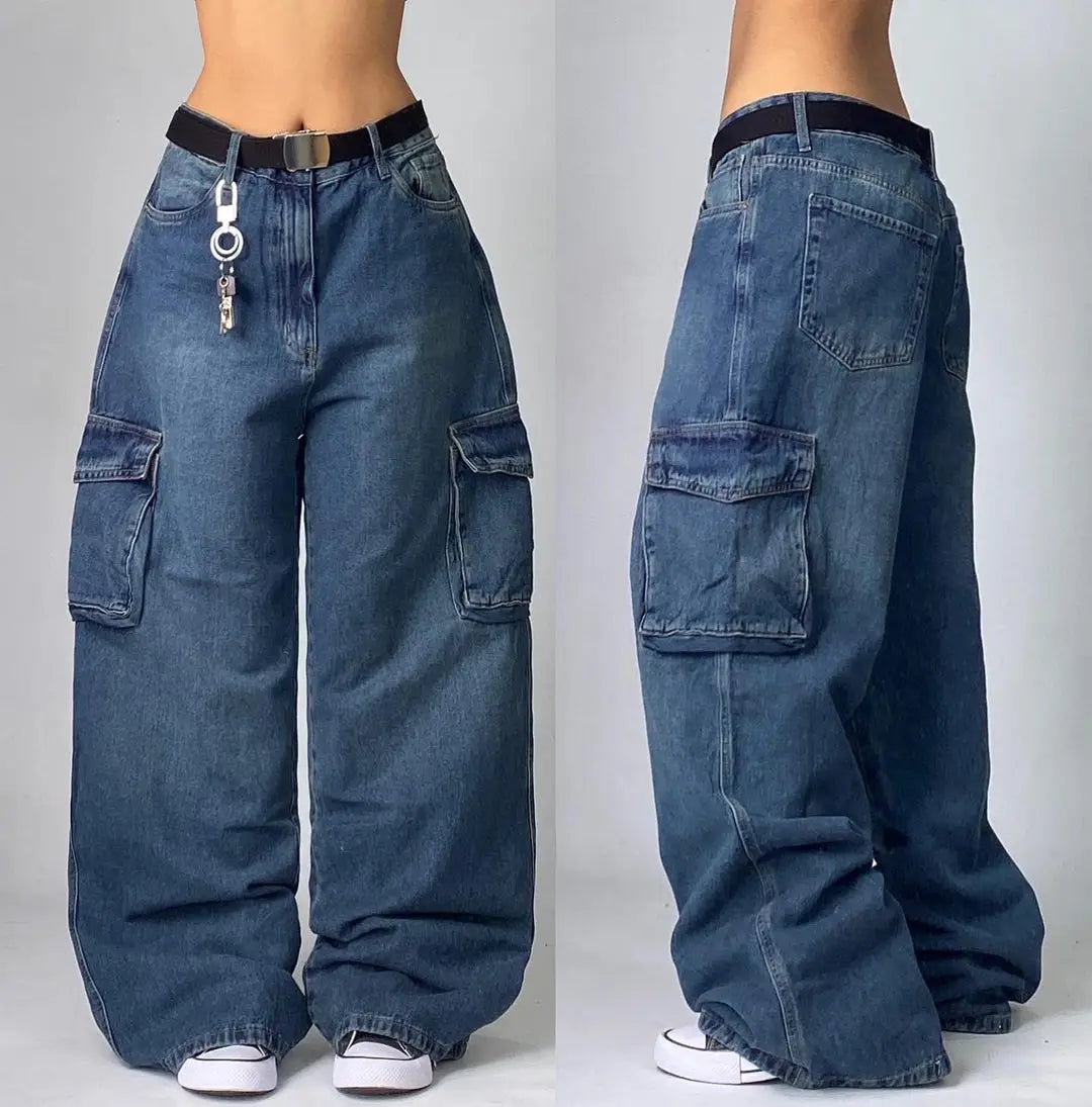 Y2K New Fashion Star Embroidery Patch Baggy Jeans Women Street Harajuku Vintage Hip Hop Casual Gothic High Waist Wide Leg Pants