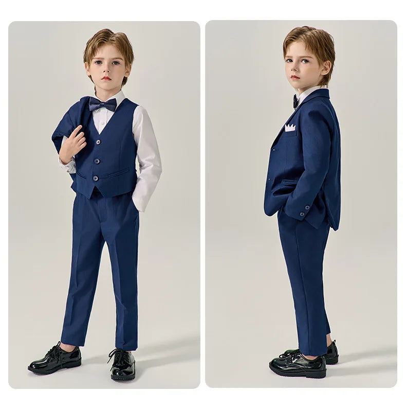 Prince Kids Green Jakcet Vest Pants Bowtie Piano Party Dress Boys Wedding Ceremony Photograph Suit Children Performance Costume