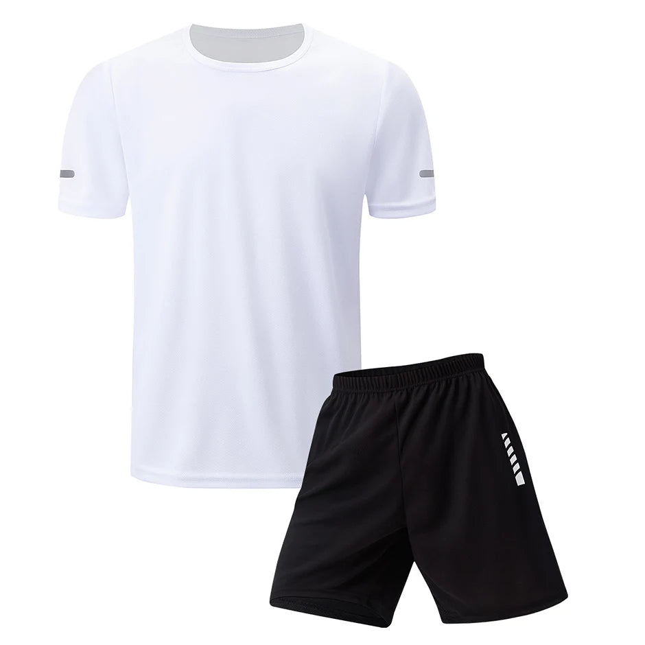 2 Pack European and American Size MEN'S Short-sleeved Shorts Suit MEN'S Casual T-shirt Suit Joker Running Fitness Two-piece Suit