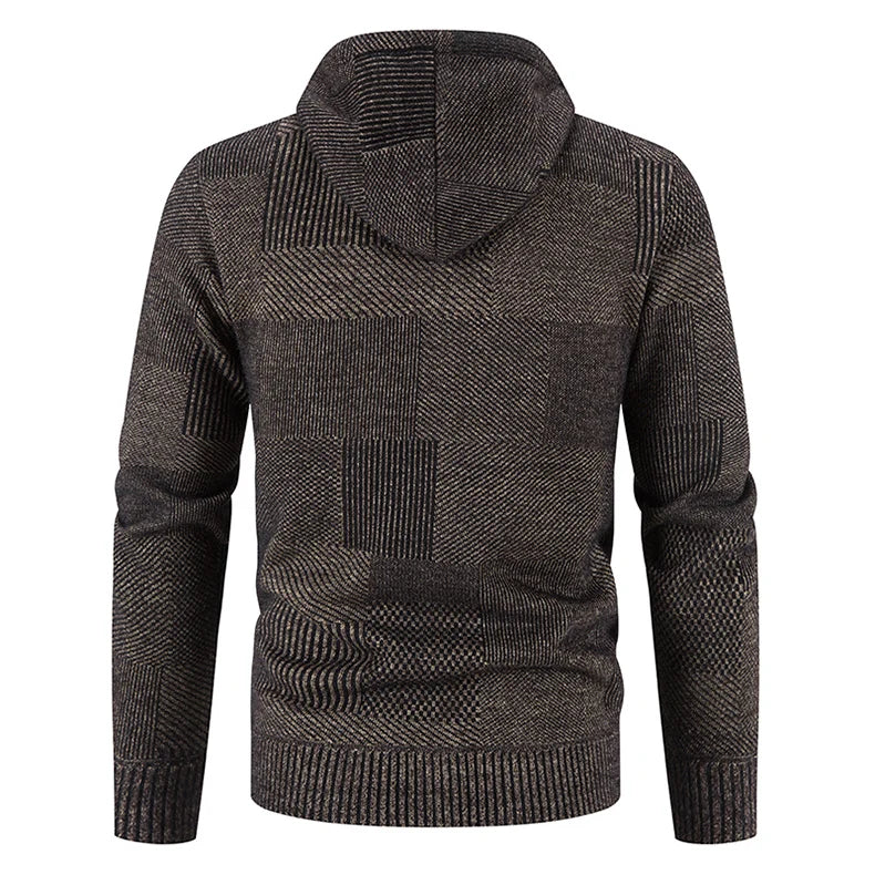 Men's Winter Sweater Jacket New Hooded Cardigan Knit Fashion Slim Fit Thick Warm Jumper Casual Zipper Hoodie Fleece Coat
