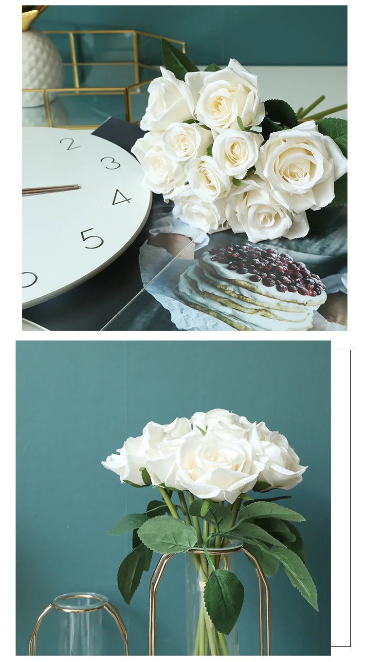 9 Head Artificial Bouquet Rose Bouquet Wedding Decor Artificial Flower Home Decoration Accessories Silk Flowers