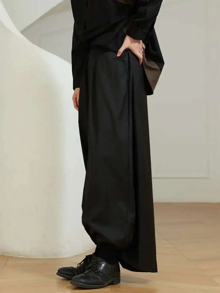 EAM High Waist Two Ways Wear Black Wide Leg Long Pants New Loose Fit Trousers Women Fashion Tide Autumn Spring 2025 1DF3635