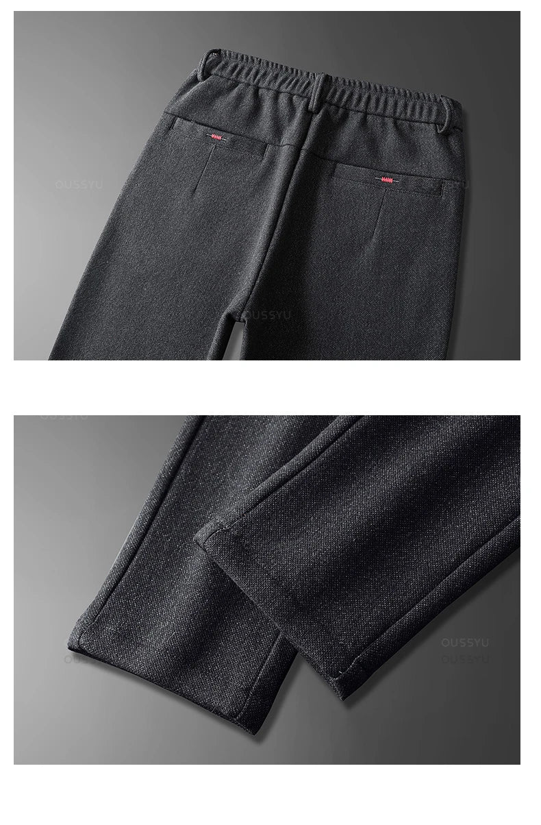 Autumn Winter New Classic Casual Pants Men Thick Business Korea Slim Fit Stretch Gray Blue Black Brushed Fabric Trousers Male