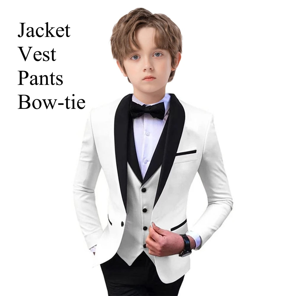 Slim Fit Boy's Suit Set 3 Pieces Tuxedo For Formal Occasion Blazer Vest And Pants Kids Outfit For Wedding Prom School Activities